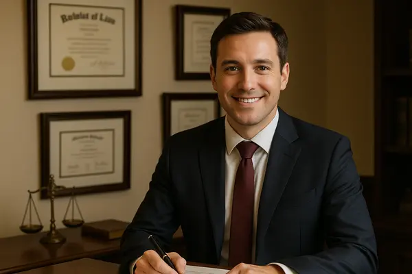 a young lawyer smiling at the camera