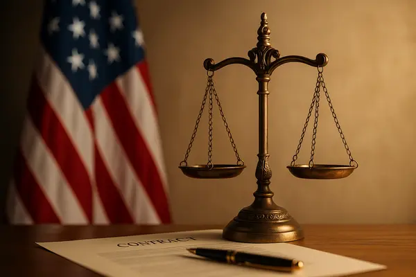 scales of justice on a desk with the American flag in the background scales of justice on a desk with the American flag in the background