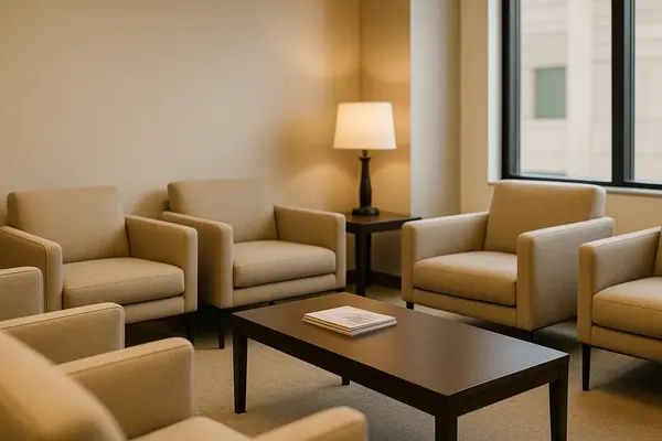 the waiting area of a law firm