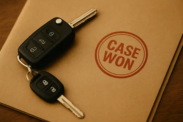 a set of keys on top of a folder that says case won a set of keys on top of a folder that says case won