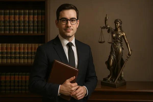 a male lawyer holding a book while posing for the camera a male lawyer holding a book while posing for the camera