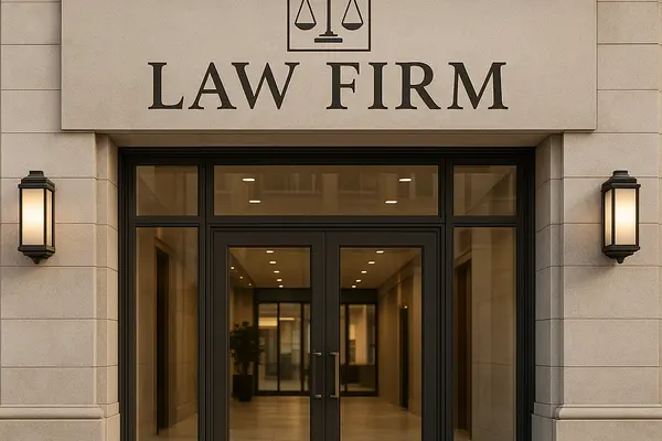 the front entrance of a law firm building the front entrance of a law firm building