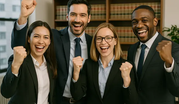 4 lawyers happy and smiling at the camera 4 lawyers happy and smiling at the camera