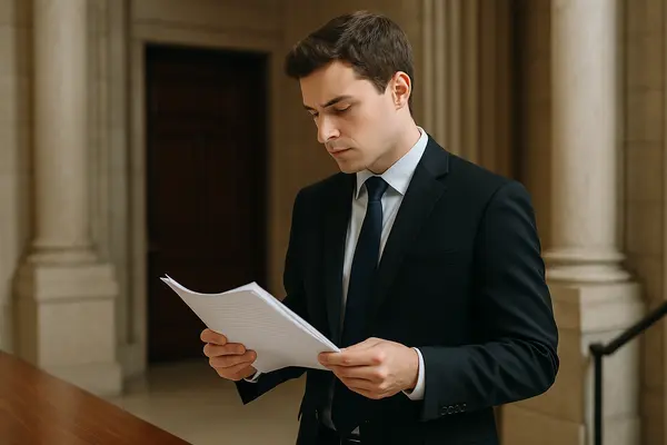 a young lawyer focused on reading a legal document a young lawyer focused on reading a legal document